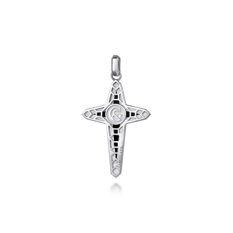 925 Sterling Silver Onyx Cross Pendant - Shot 2