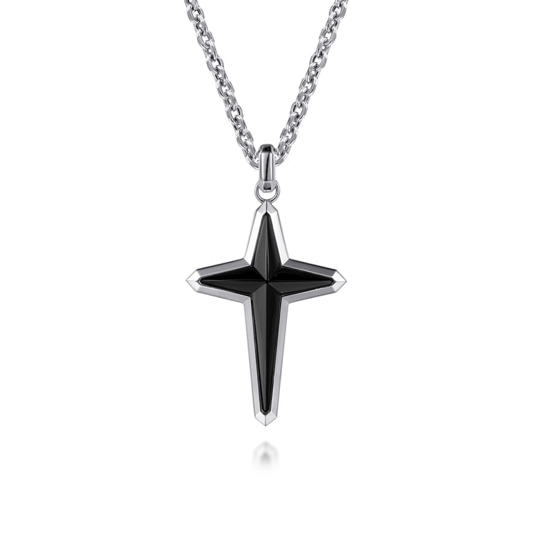 925 Sterling Silver Onyx Cross Pendant - Shot 3