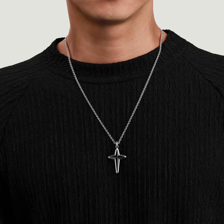 925 Sterling Silver Onyx Cross Pendant - Shot 4