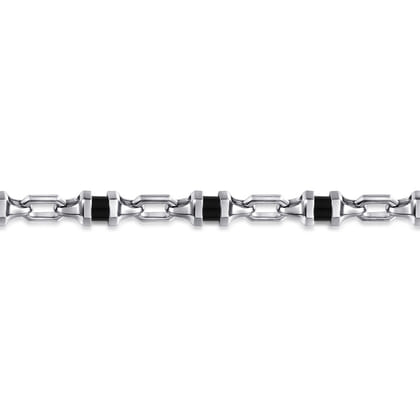 925 Sterling Silver Onyx Cylinder Beaded Mens Bracelet