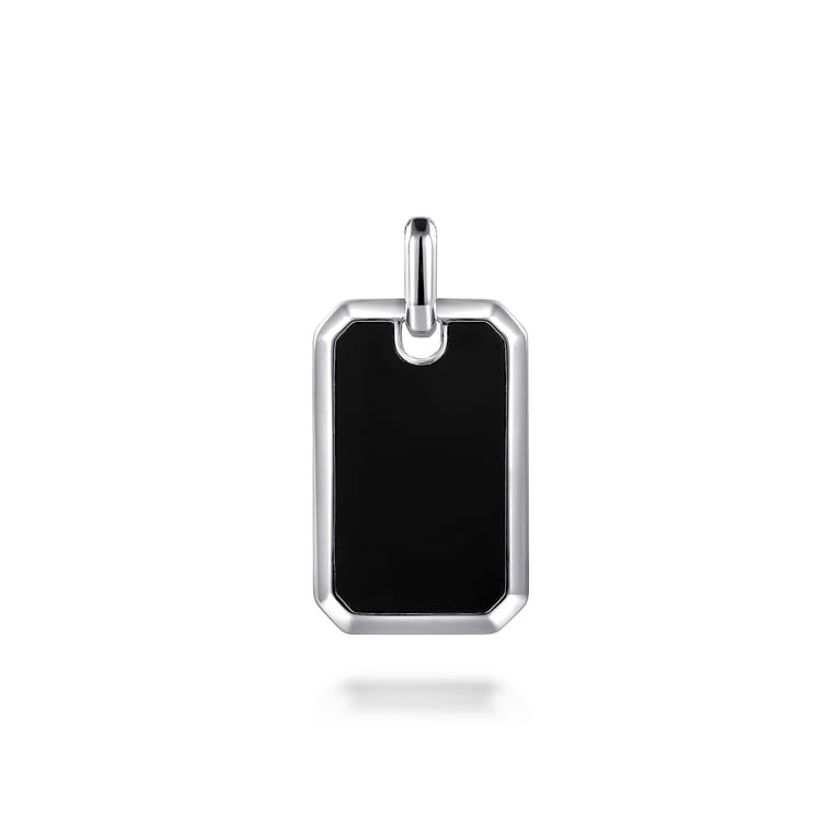925 Sterling Silver Onyx Dog Tag Pendant - Shot 1
