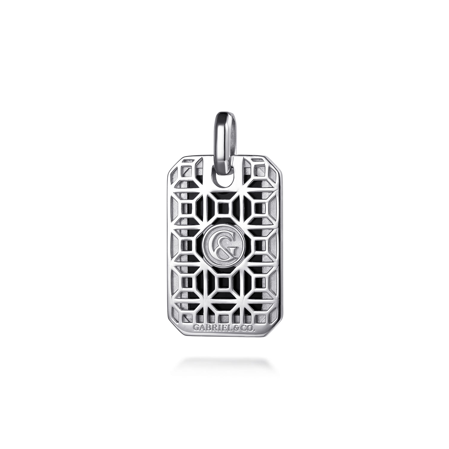 925 Sterling Silver Onyx Dog Tag Pendant - Shot 2