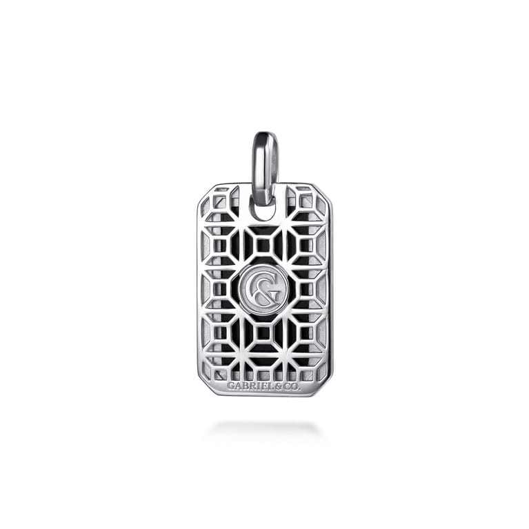 925 Sterling Silver Onyx Dog Tag Pendant - Shot 2