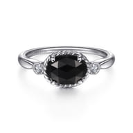 925 Sterling Silver Onyx and Diamond Ring