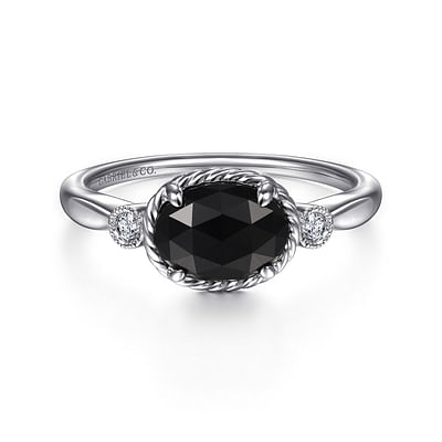 925 Sterling Silver Onyx and Diamond Ring