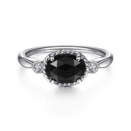 925 Sterling Silver Onyx and Diamond Ring