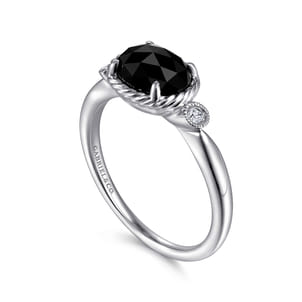 925 Sterling Silver Onyx and Diamond Ring