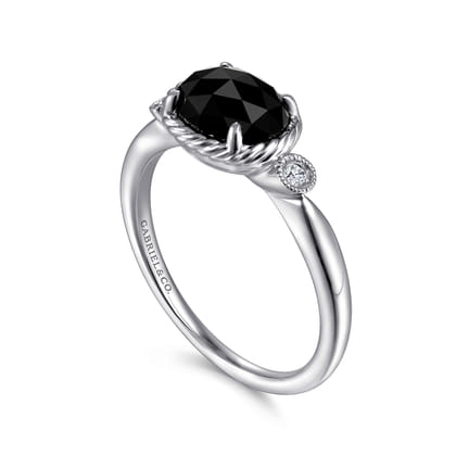 925 Sterling Silver Onyx and Diamond Ring