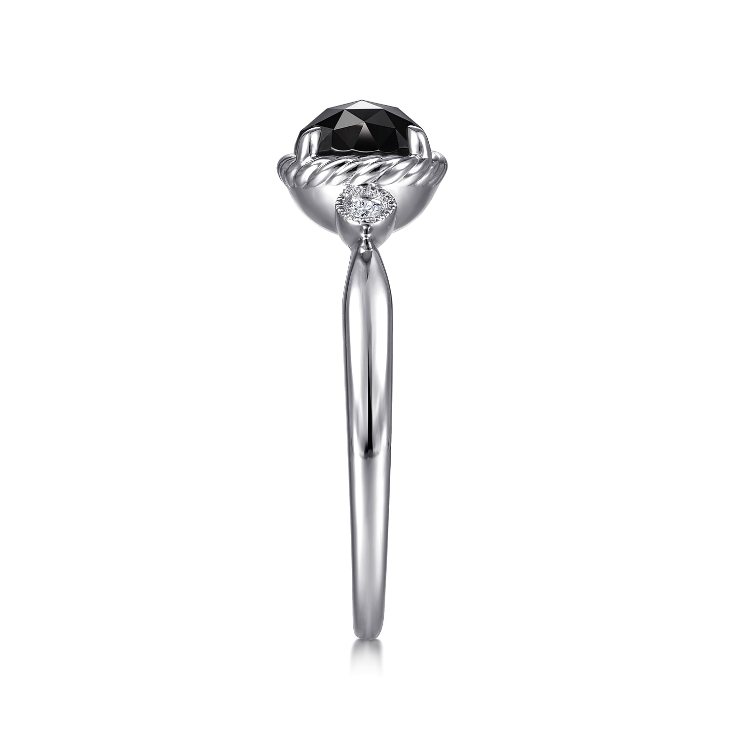 925 Sterling Silver Onyx and Diamond Ring