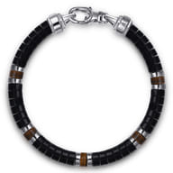 925 Sterling Silver Onyx and Tiger Eye Cylinder Beaded Bracelet