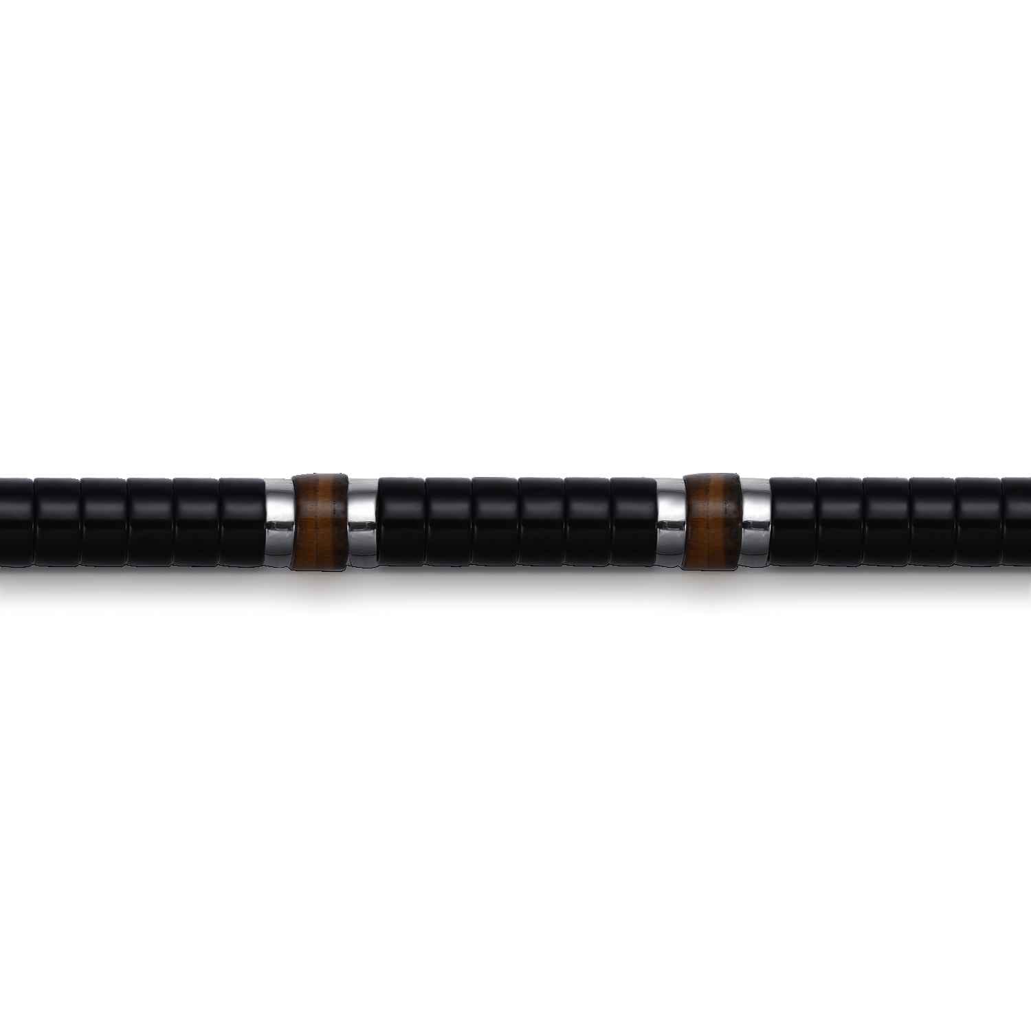 925 Sterling Silver Onyx and Tiger Eye Cylinder Beaded Bracelet - Shot 2