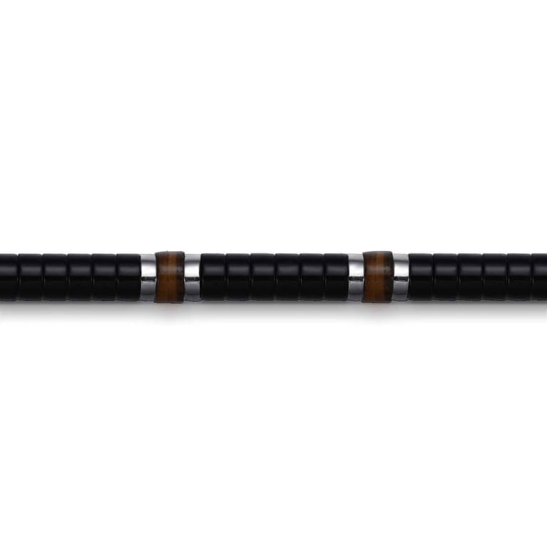 925 Sterling Silver Onyx and Tiger Eye Cylinder Beaded Bracelet - Shot 2