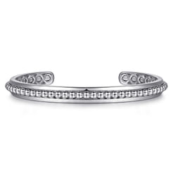 925 Sterling Silver Open Cuff Bracelet with Beaded Inlay