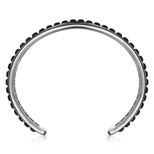 925 Sterling Silver Open Cuff Bracelet with Black Grommet Inlay