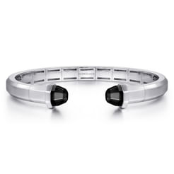 925 Sterling Silver Open Cuff Bracelet with Black Onyx