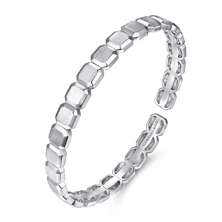 925 Sterling Silver Open Cuff Geometric Bangle - Shot 2