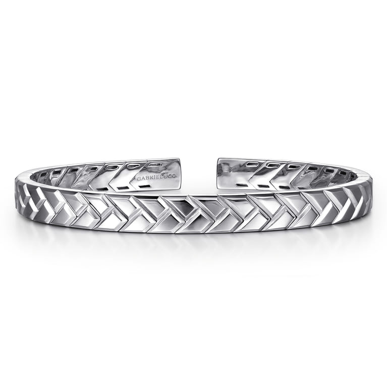 925 Sterling Silver Open Herringbone Cuff Bangle - Shot 1