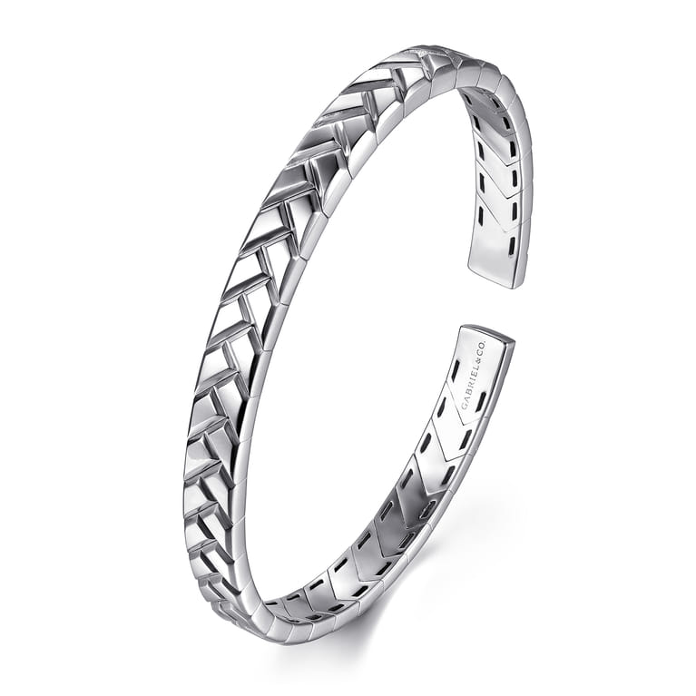 925 Sterling Silver Open Herringbone Cuff Bangle - Shot 2