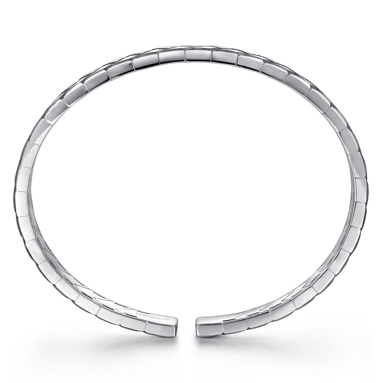 925 Sterling Silver Open Herringbone Cuff Bangle - Shot 3