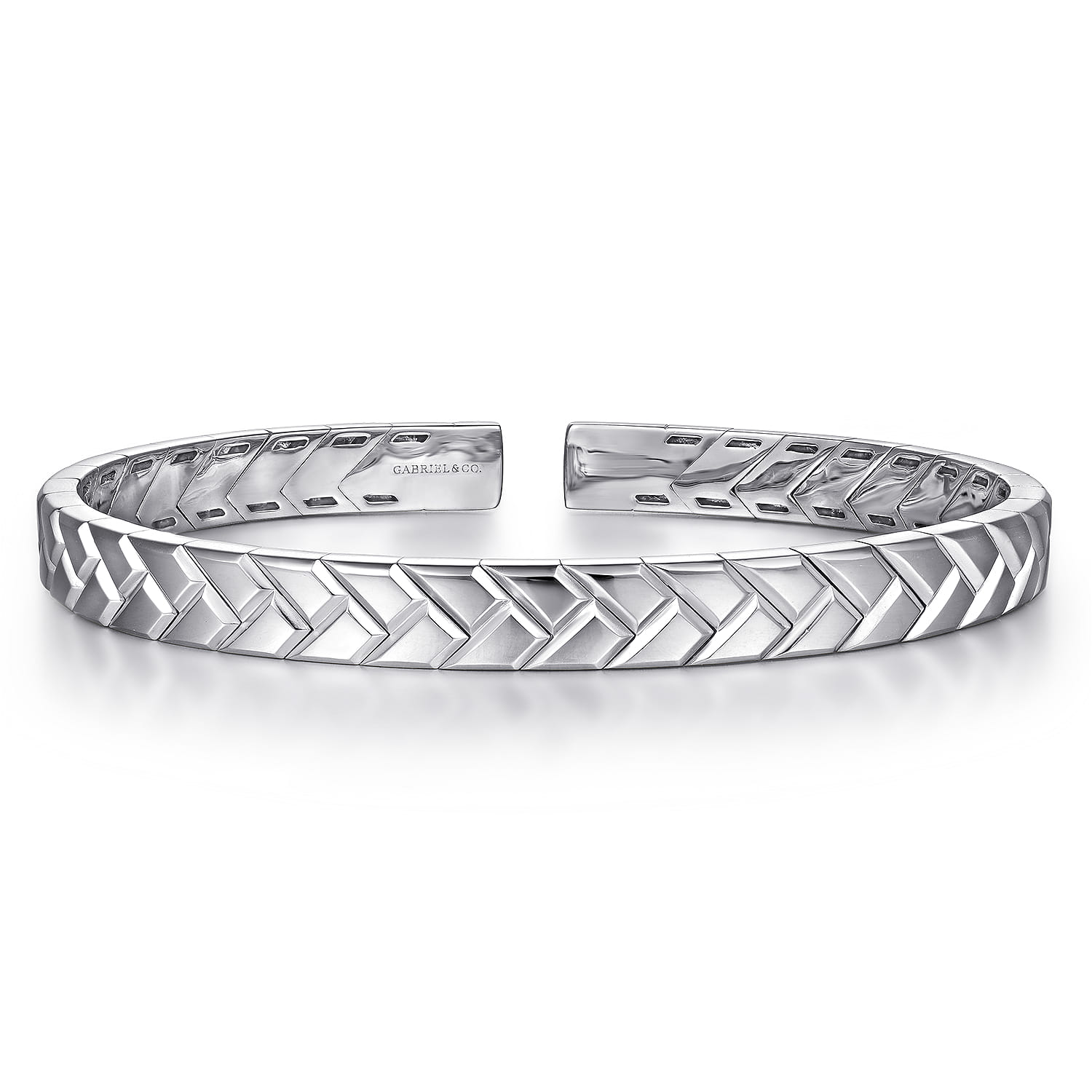 925 Sterling Silver Open Herringbone Cuff Bangle - Shot 1