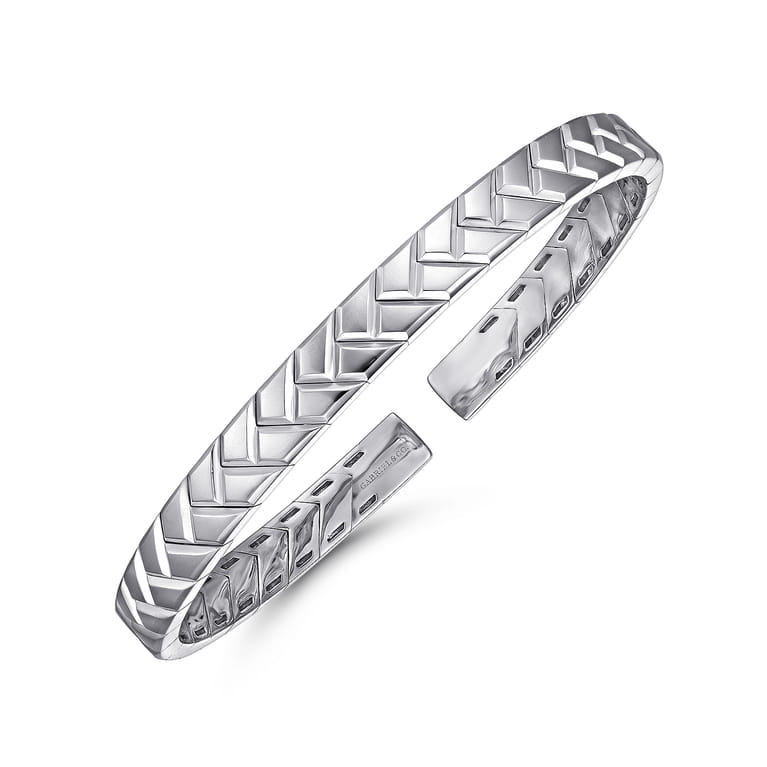 925 Sterling Silver Open Herringbone Cuff Bangle - Shot 2