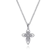 925 Sterling Silver Openwork Diamond Cross Necklace