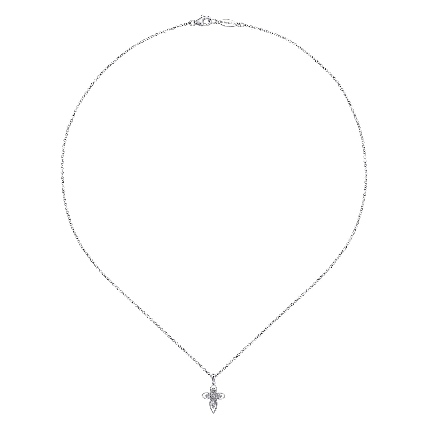 925 Sterling Silver Openwork Diamond Cross Necklace