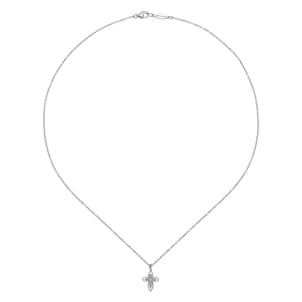 925 Sterling Silver Openwork Diamond Cross Necklace