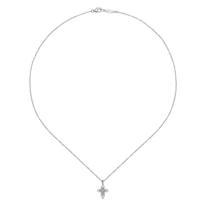 925 Sterling Silver Openwork Diamond Cross Necklace