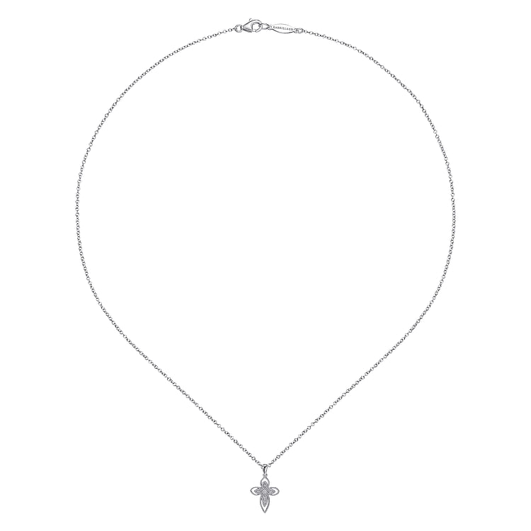 925 Sterling Silver Openwork Diamond Cross Necklace