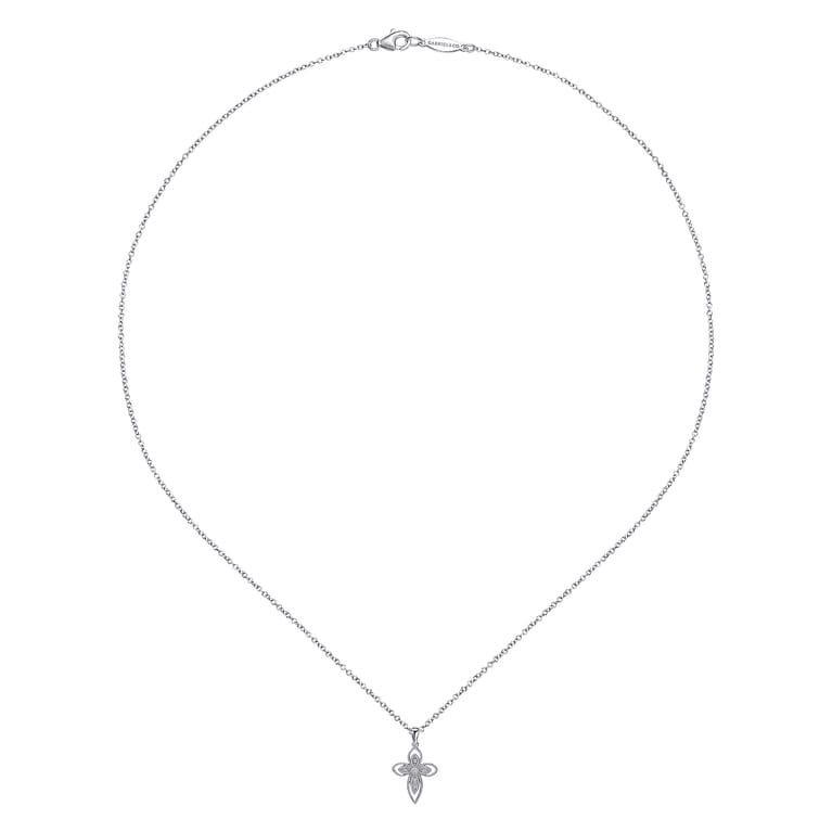 925 Sterling Silver Openwork Diamond Cross Necklace - 0.03 ct - Shot 2