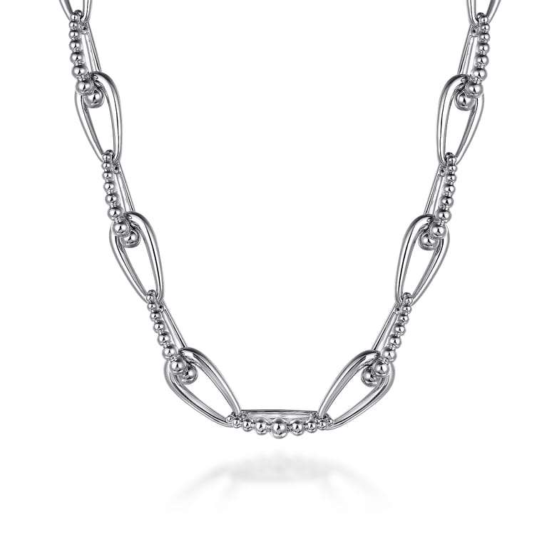 925 Sterling Silver Oval Link Chain Necklace with Bujukan Connectors - Shot 1
