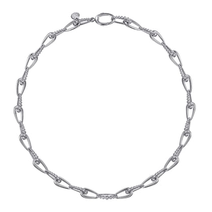 925 Sterling Silver Oval Link Chain Necklace with Bujukan Connectors