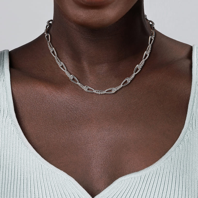 925 Sterling Silver Oval Link Chain Necklace with Bujukan Connectors - Shot 3