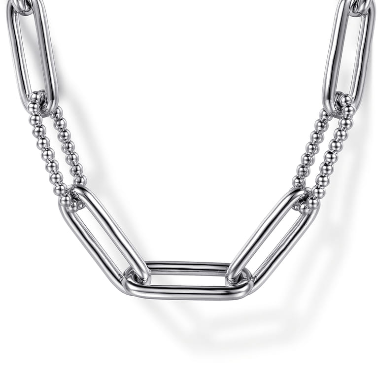 925 Sterling Silver Oval Link Chain Necklace with Bujukan Stations - Shot 1