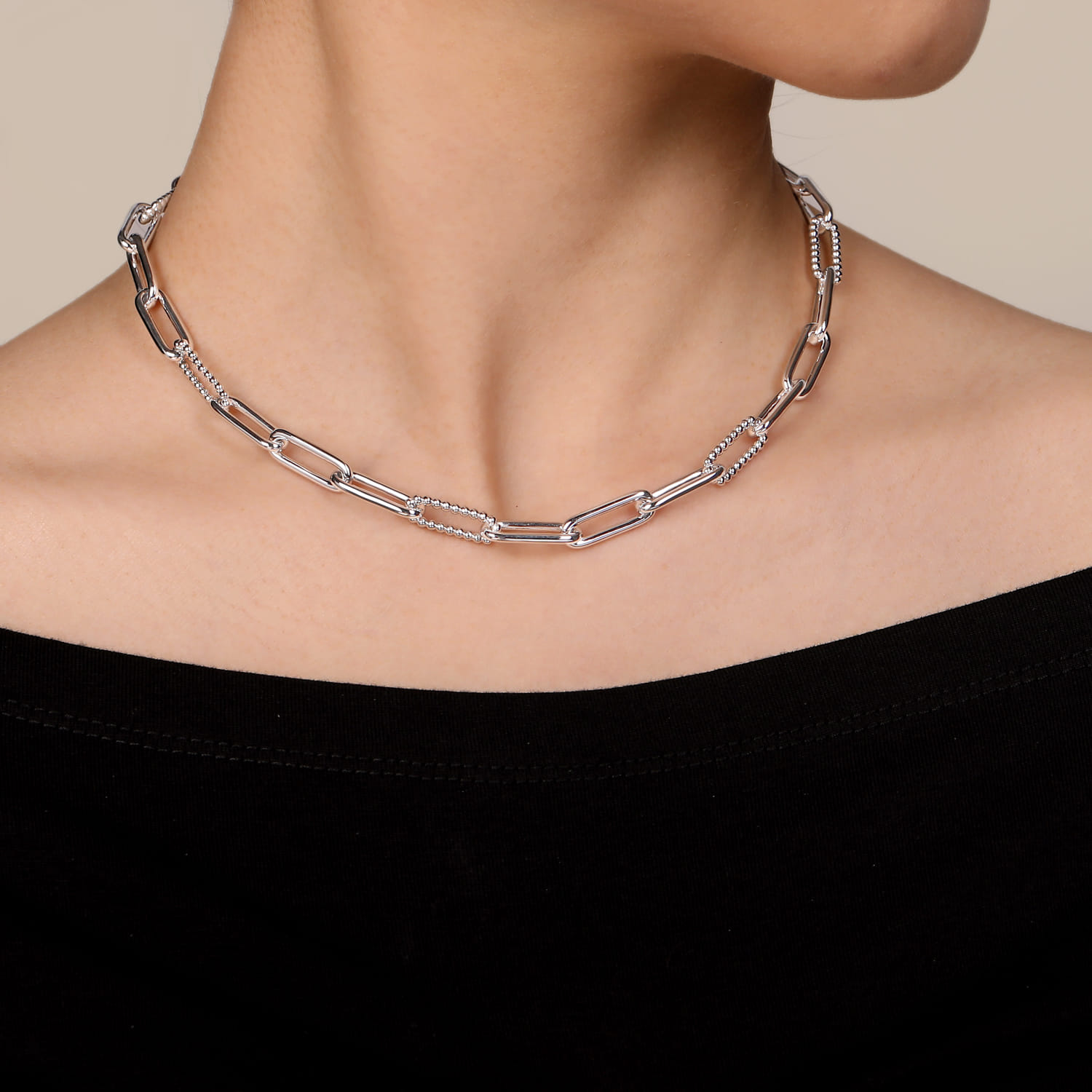 925 Sterling Silver Oval Link Chain Necklace with Bujukan Stations - Shot 3