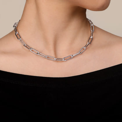 925 Sterling Silver Oval Link Chain Necklace with Bujukan Stations