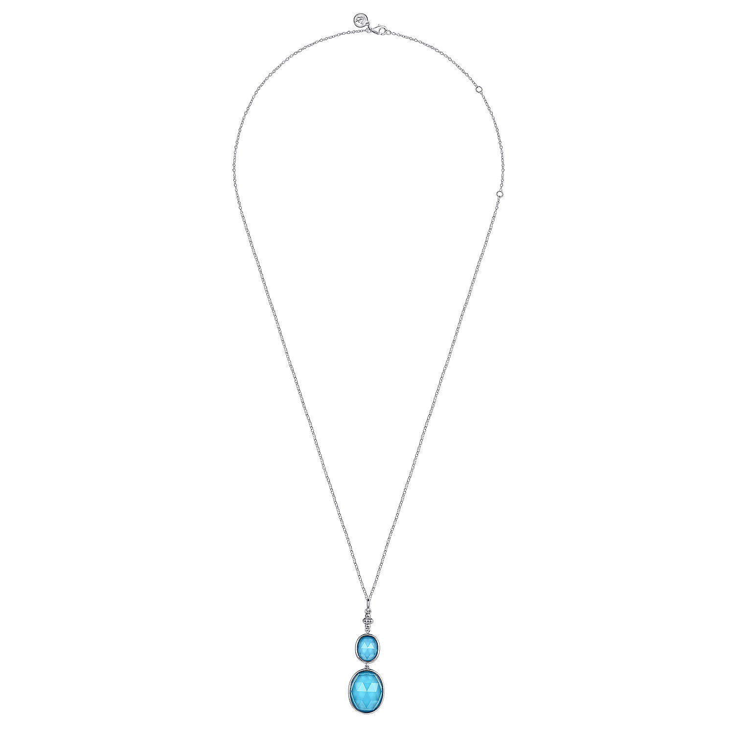925 Sterling Silver Oval Shape Rock Crystal and Turquoise Bujukan Drop Necklace