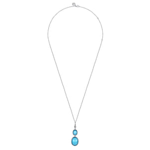 925 Sterling Silver Oval Shape Rock Crystal and Turquoise Bujukan Drop Necklace