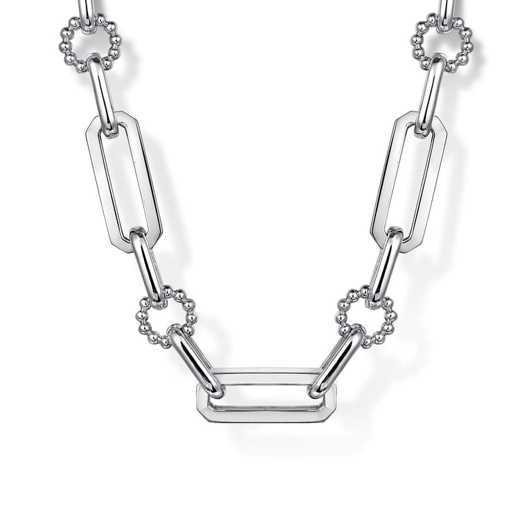 925 Sterling Silver Paper Clip Chain Necklace with Bujukan Connectors - Shot 1