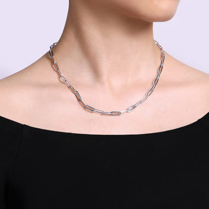 925 Sterling Silver Paper Clip Chain Necklace