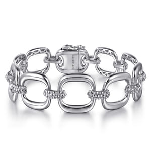 925 Sterling Silver Pave Bujukan And Cushion Shape Link Chain Bracelet