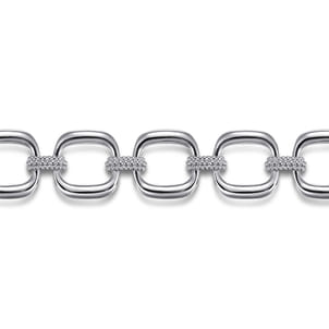 925 Sterling Silver Pave Bujukan And Cushion Shape Link Chain Bracelet