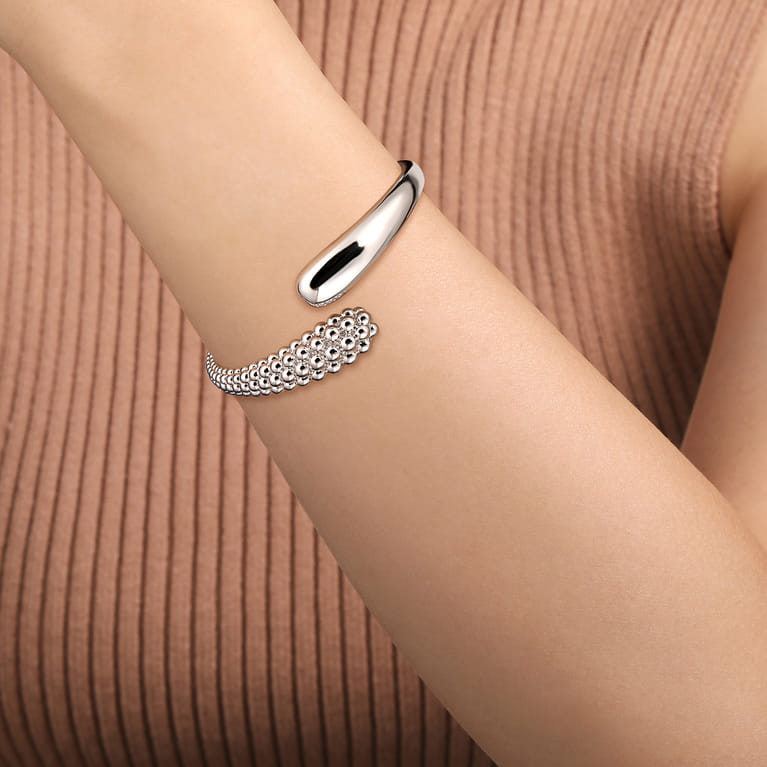 925 Sterling Silver Pave Bujukan Bypass Bangle Bracelet - Shot 4