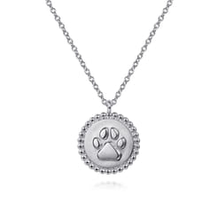 925 Sterling Silver Paw Print Pendant Necklace-Bujukan