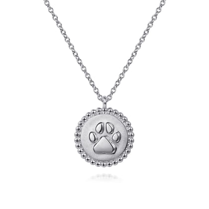 925 Sterling Silver Paw Print Pendant Necklace-Bujukan