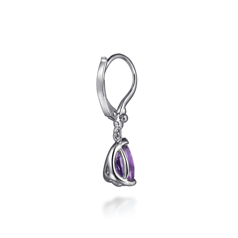 925 Sterling Silver Pear Amethyst Bujukan Drop Earrings - Shot 2