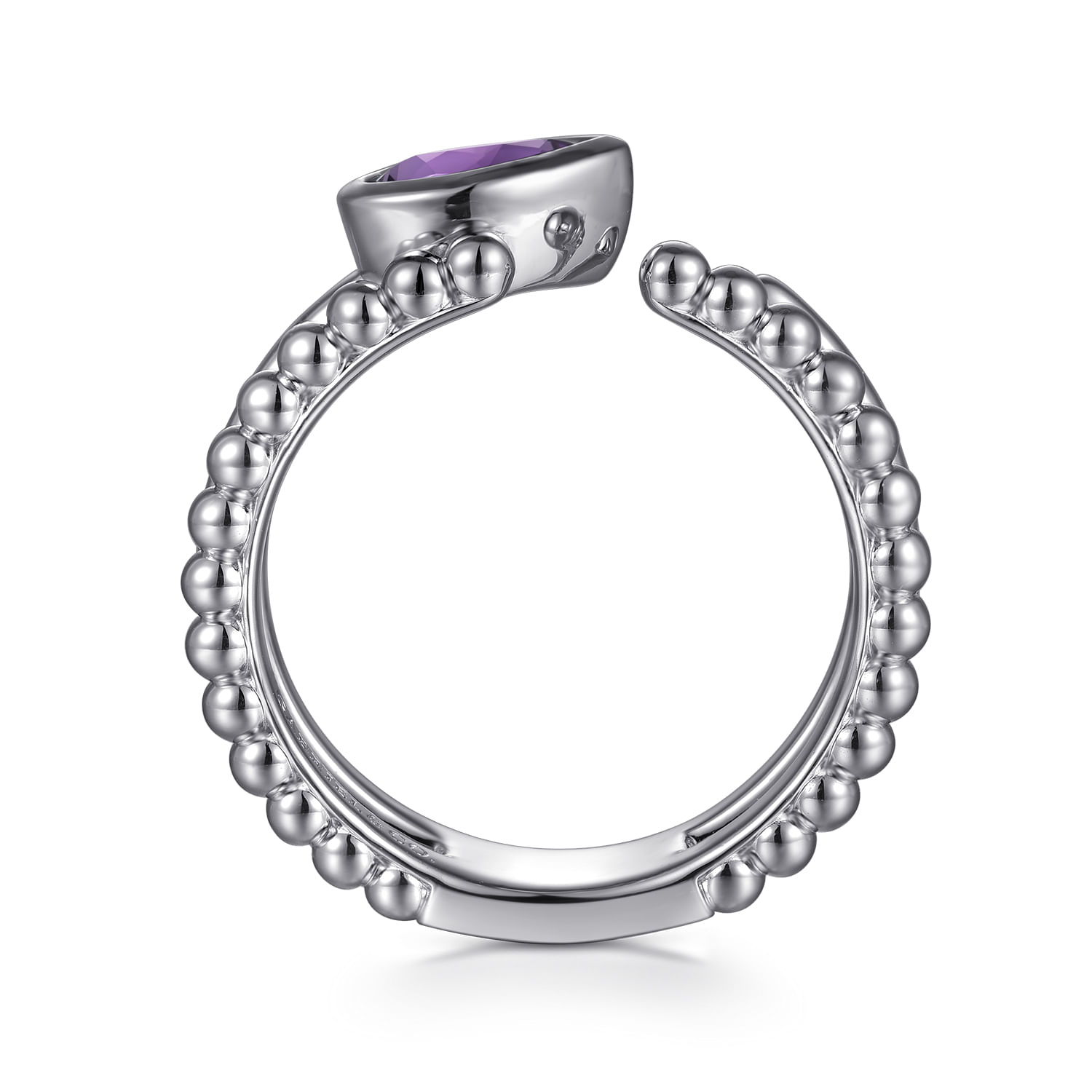 925 Sterling Silver Pear Amethyst Bujukan Open Ring - Shot 2