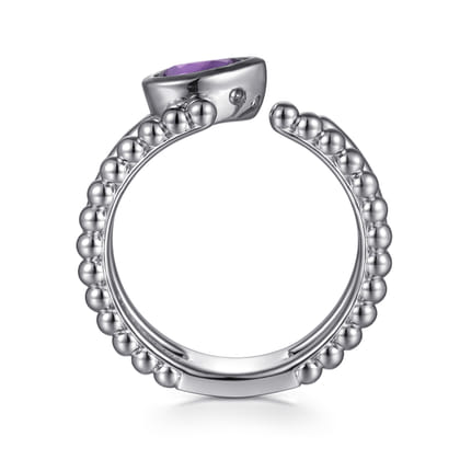 925 Sterling Silver Pear Amethyst Bujukan Open Ring