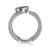 925 Sterling Silver Pear Amethyst Bujukan Open Ring